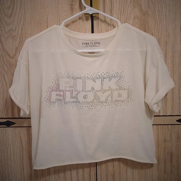 Pink Floyd Cropped Graphic Tee with Rhinestone Logo – Size L - Picture 2 of 8